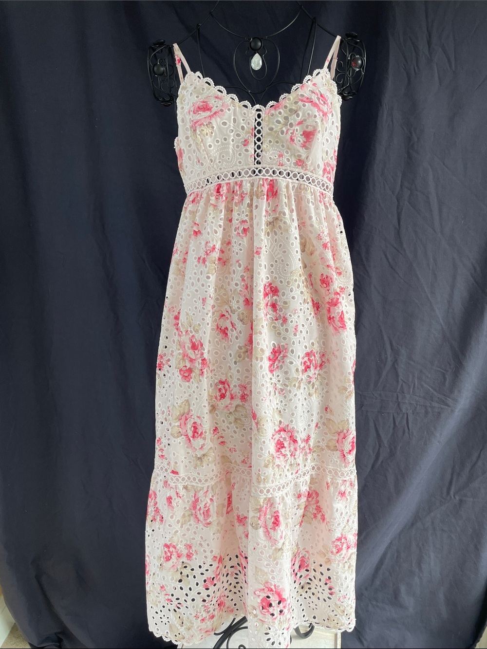 Women’s Aqua Pink Floral Eyelet Dress